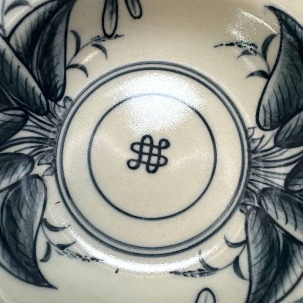 Bat Trang Vietnamese Hand Painted Pottery 2 Bowl heart trinket dish Dragonflies